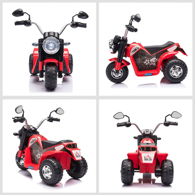 HOMCOM Kids Electric Motorcycle Ride-On Toy 3-Wheels Battery Powered Motorbike Rechargeable 6V with Horn Headlights Motorbike for 18 - 36 Months Red