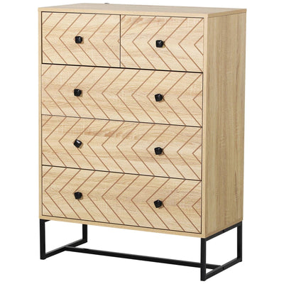 BORO Chest Of 5 Drawers Storage Unit Zig Zag Design w/ Black Metal Handles