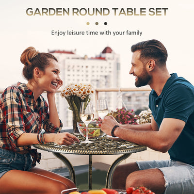 Outsunny 3 Piece Cast Aluminium Garden Bistro Set for 2 with Parasol Hole, Outdoor Coffee Table Set, Two Armless Chairs and Round Coffee Table