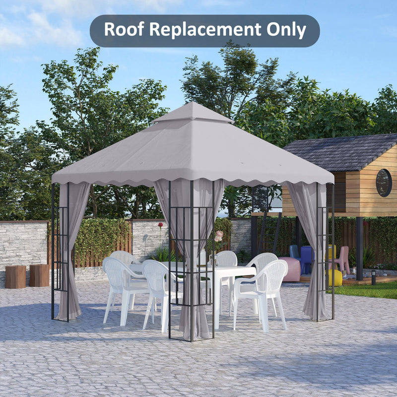 Outsunny 3 x 3 (m) Gazebo Canopy Replacement Covers, 2-Tier Gazebo Roof Replacement (TOP ONLY), Light Grey