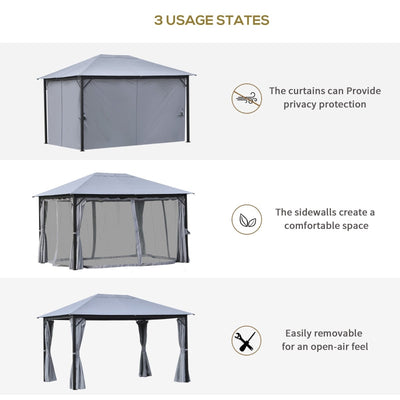 Garden Gazebo, Outdoor Pavilion Canopy Aluminum Party Tent - Grey