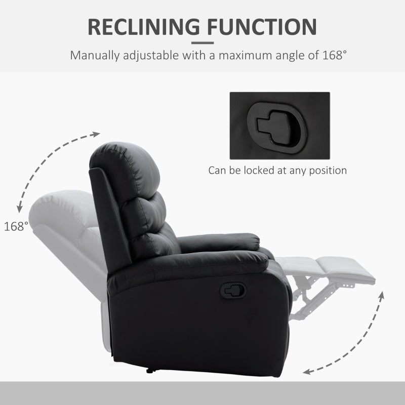 PU Leather Single Sofa Chair Manual Recliner Armchair W/Footrest-Black