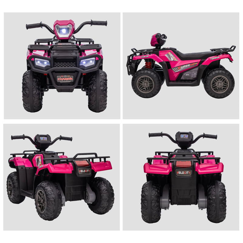 HOMCOM 12V Kids Quad Bike with Forward Reverse Functions, Ride On ATV with Music, LED Headlights, for Ages 3-5 Years - Pink