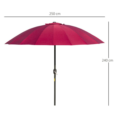 Parasol With 18 Sturdy Ribs Push Button Tilt Crank For Garden Wine Red