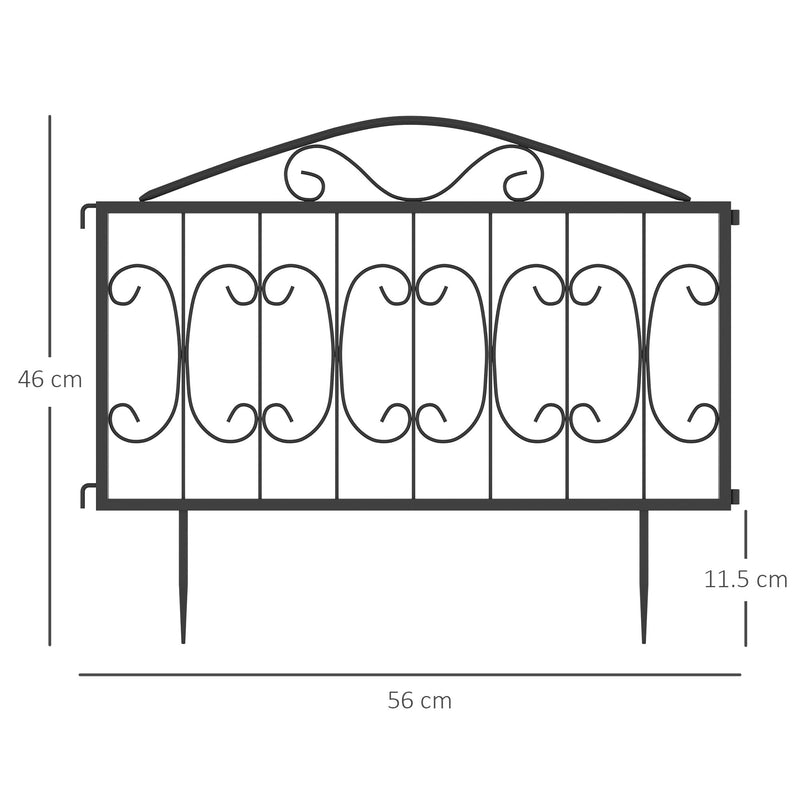 Outsunny Decorative Garden Fencing, 4PCs Outdoor Picket Fence Panels, Rustproof Metal Wire Landscape Flower Bed Border Edging Animal Barrier, Black