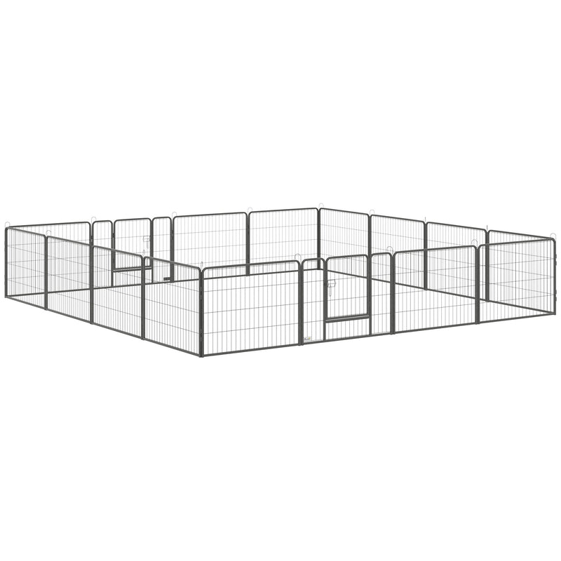 PawHut Heavy Duty Dog Pen with 2 Doors, 16 Panels Dog Playpen, Portable Puppy Pen for Indoors, Outdoors, 60H cm