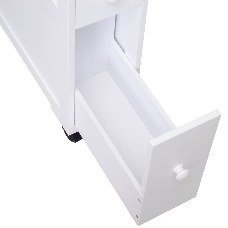 HOMCOM MDF Narrow Rolling Bathroom Side Cabinet White