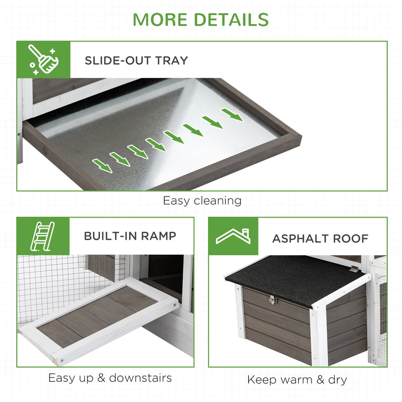 PawHut 2-Tier Chicken Coop, Wooden Hen House, Poultry Habitat Outdoor Backyard with Removable Tray, Nesting Box, Outside Run, Ramp, 180L x 92W x 78H