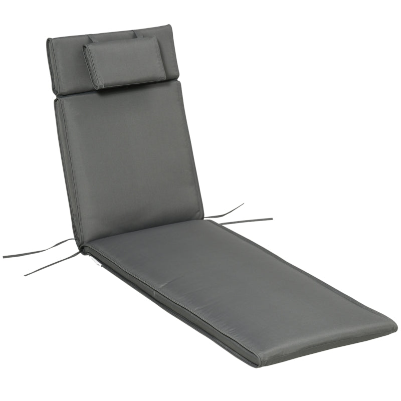 Garden Lounger Cushion Replacement Thick Sunbed Reclining Chair Relaxer Pad With Pillow - Grey