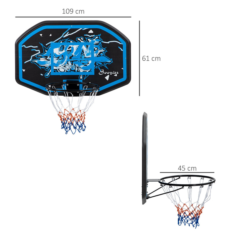 SPORTNOW Wall Mounted Basketball Hoop, Mini Basketball Hoop and Backboard for Kids and Adults, Outdoors and Indoors Door & Wall Use, Blue and White