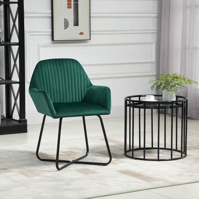 Modern Accent Chair Velvet Upholstered Lounge Armchair Metal Base Green