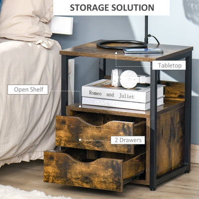 Industrial Side Table With Drawer, Rustic Brown