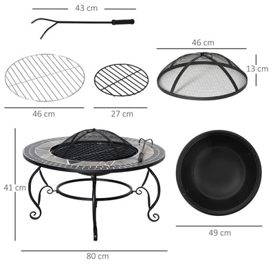 3-in-1 80cm Outdoor Fire Pit