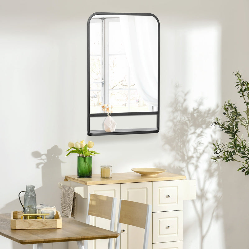 HOMCOM Square Wall Mirror with Storage Shelf, 86 x 53 cm Modern Mirrors for Bedroom, Living Room, Black