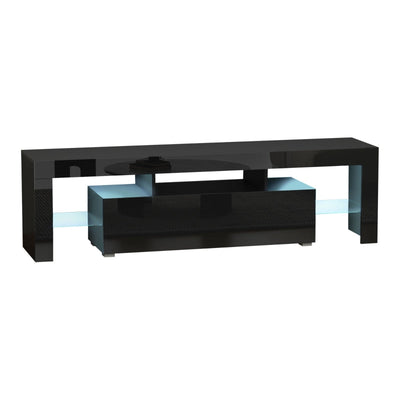 High Gloss Futuristic TV Stand, With LED Lights - Black