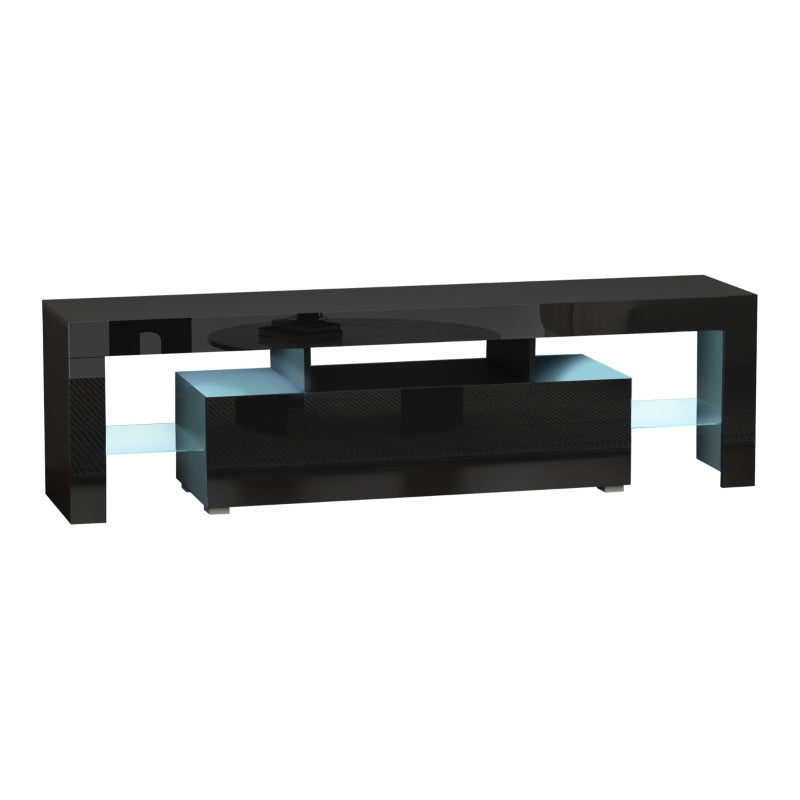 High Gloss Futuristic TV Stand, With LED Lights - Black