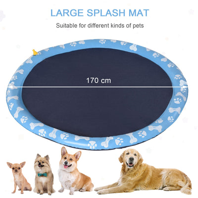 PawHut 170cm Splash Pad Sprinkler for Pets Dog Bath Pool Water Game Mat Toy Non-slip Outdoor Backyard, Blue