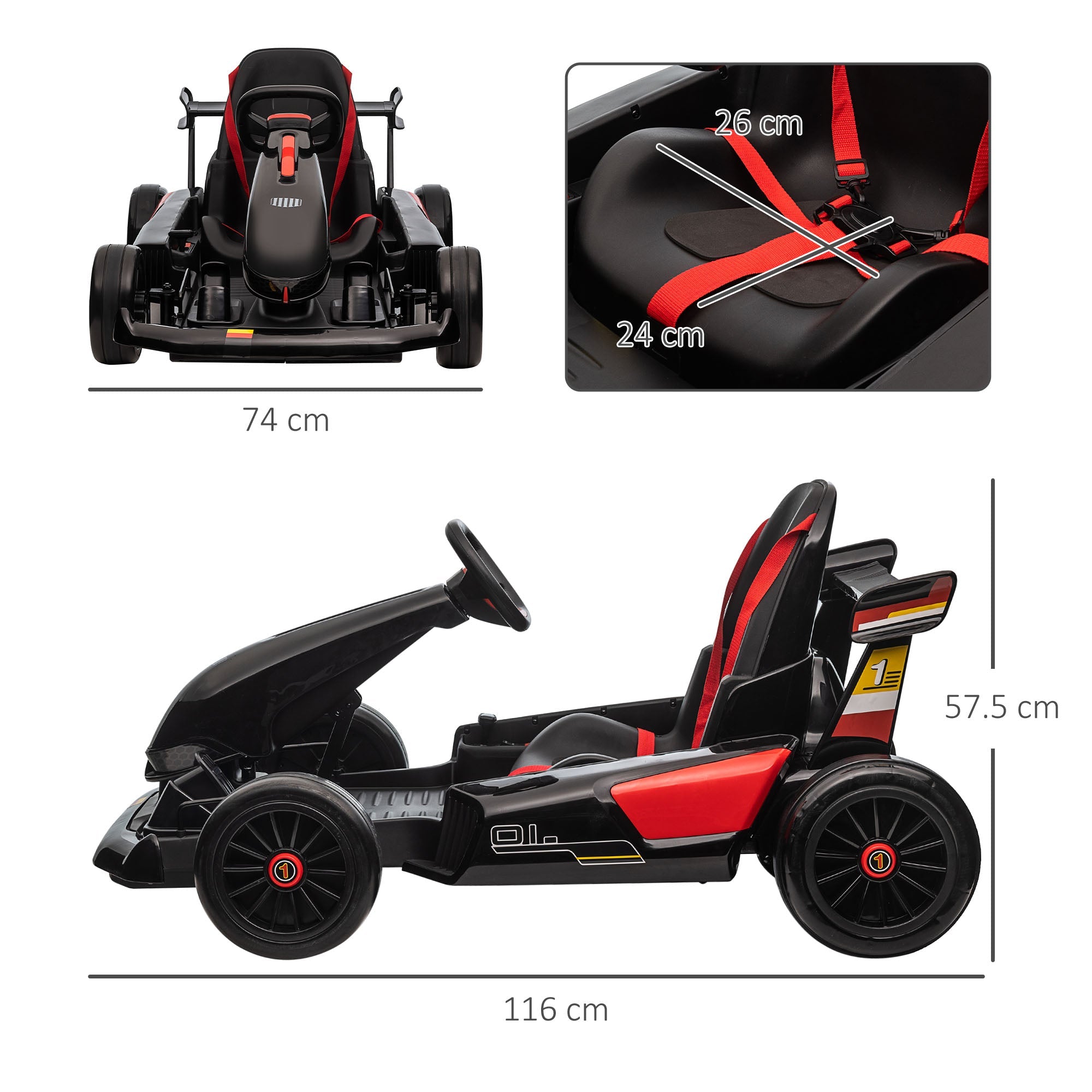 HOMCOM Electric Go Kart with Adjustable Footrest, Reversing Steering W –  Infyniti Home