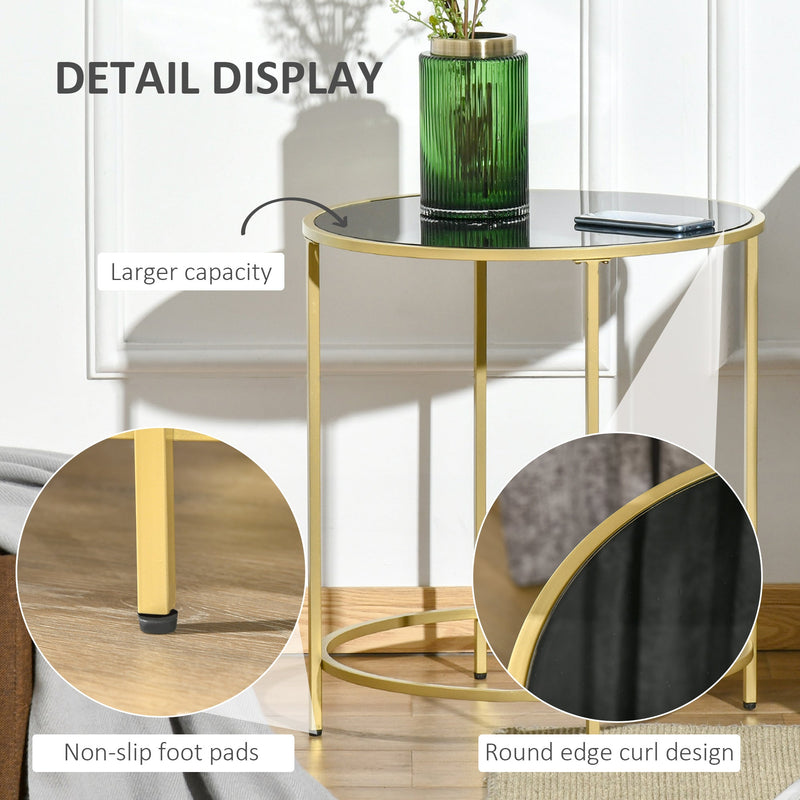 HOMCOM Round Side Table Morden Coffee Tables with Gold Metal Base, Table with Tempered Glass Tabletop, for Living Room, Bedroom, dining room