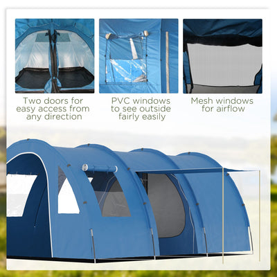 Outsunny 5-6 Man Tunnel Tent, Two Room Camping Tent with Sewn-In Floor, 2 Doors and Carry Bag, 2000mm Water Column for Fishing, Hiking, Sports