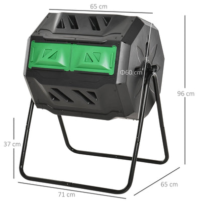 160L Tumbling Compost Bin Outdoor Dual Chamber 360° Rotating Composter, Black