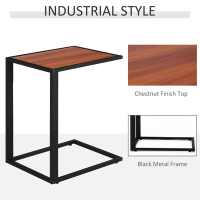 HOMCOM C-Shaped Side Table, Sofa End Table with Metal Frame, Accent Couch Table for Living room, Bedroom, Walnut and Black