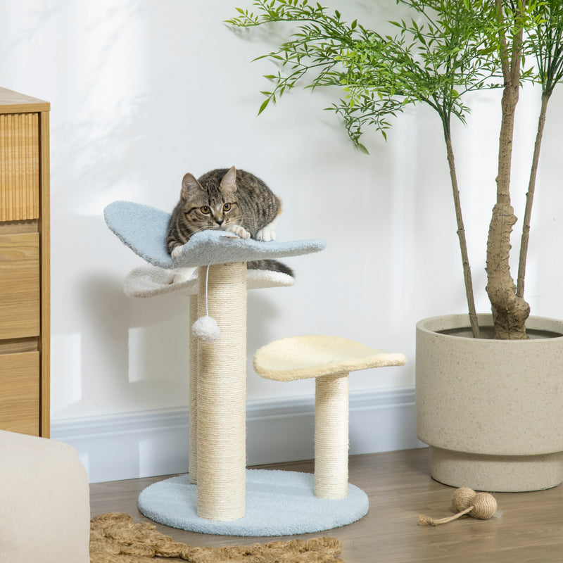 PawHut 54cm Cat Towers for Indoor Cats, Cat Tree Top Butterfly Shape Design Kitten Play Tower w/ Sisal Scratching Post, Toy Ball, 40 x 40 x 54cm, Blue