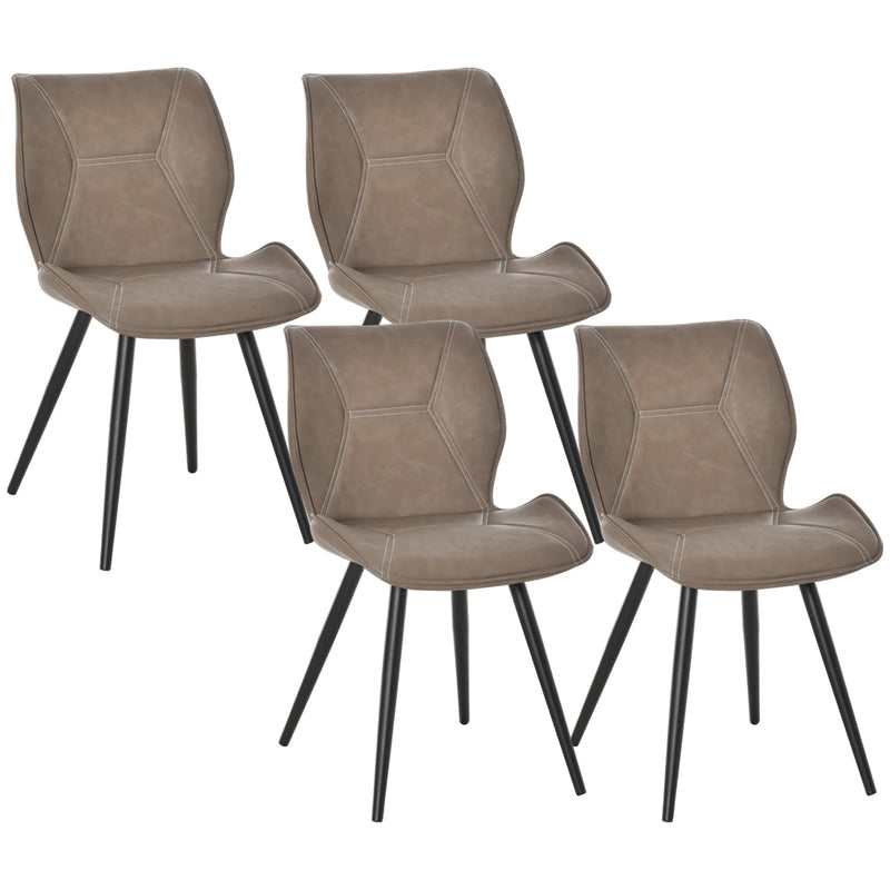 HOMCOM Set of 4 Contrast Stitched PU Leather Racing-Style Dining Chairs Accent Seat w/ Steel Legs Ergonomic Back Padding Home Living Room Brown