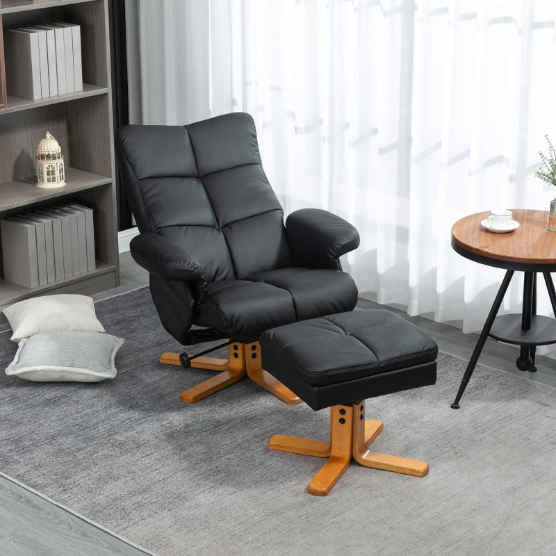 Faux Leather Swivel Recliner Chair With Footstool, Black