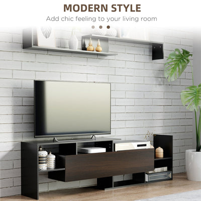 Modern TV Cabinet With Wall Shelf, Black Dark Brown