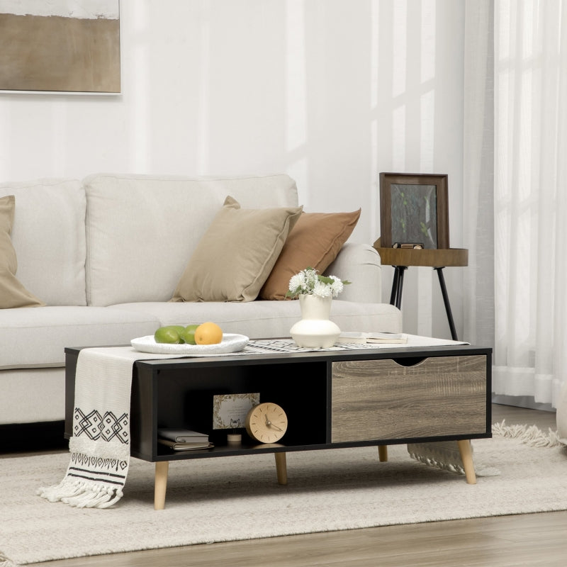 Coffee Table, Modern Tea With Open Storage Shelves, Bed Black