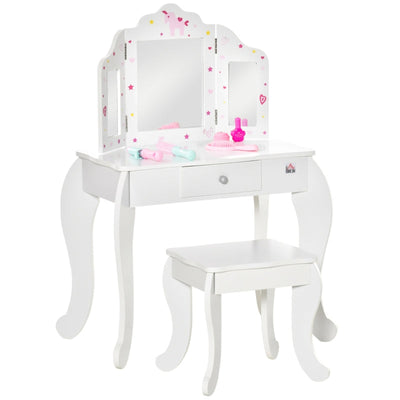 Kids Vanity Table And Stool Girls Dressing , White