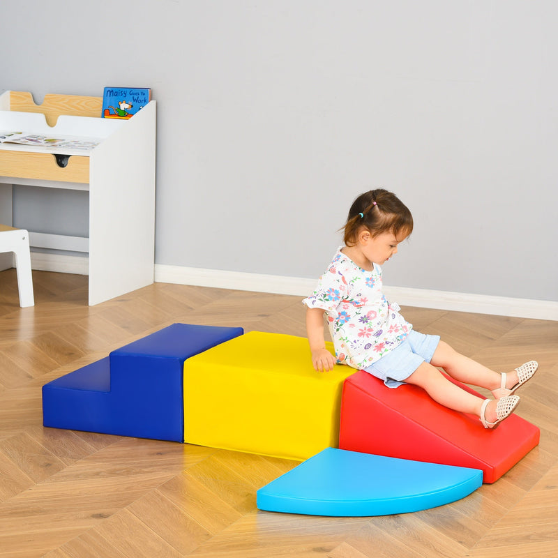 HOMCOM Soft Play 4-piece Climb and Crawl Foam Toddler Stairs and Ramp Colorful Children&