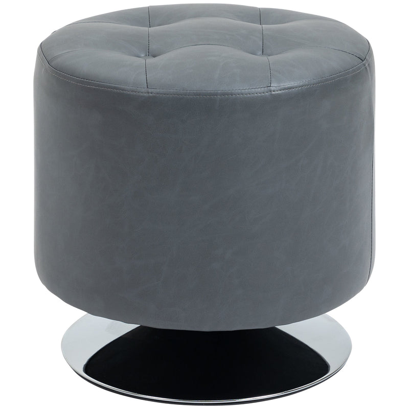 HOMCOM 360° Swivel Foot Stool Round PU Ottoman with Thick Sponge Padding and Solid Steel Base, Grey