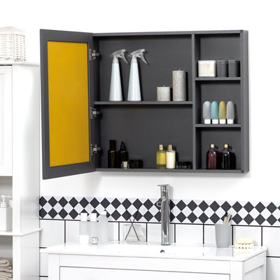 kleankin Bathroom Cabinet Wall Mounted, Aluminium Storage Organiser with Single Mirrored Door and 3-tier Shelves, Grey