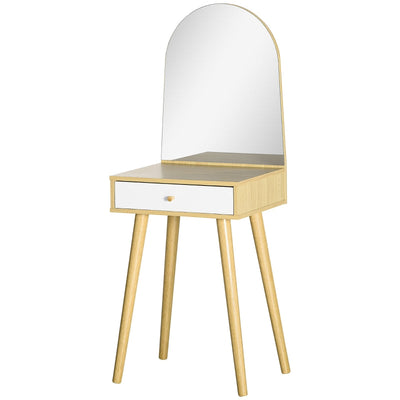 Modern Dressing Table With Large Mirror, Natural