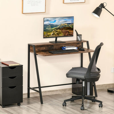 Industrial-Style Writing Desk, With Top Shelf - Brown