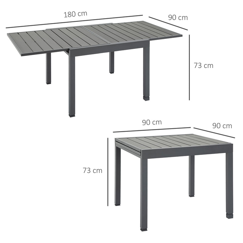 Outsunny Extendable Dining Table Outdoor Slat Table for 4-6 Person Rectangular Lawn Garden Bistro Patio Table with Aluminium Frame, Grey