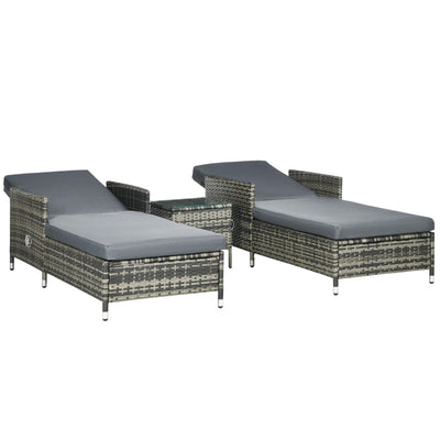 3 PCs Rattan Lounger- Grey