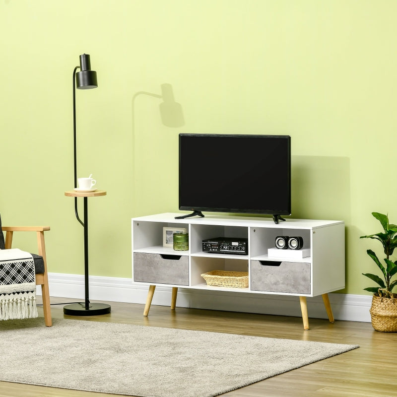 Boxy Six-Compartment TV Cabinet - White/Grey