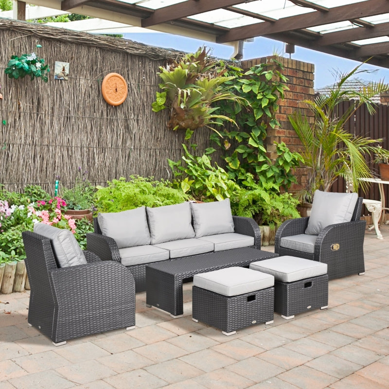 7-Seater Outdoor Garden Rattan Furniture Set W/ Recliners Light Grey