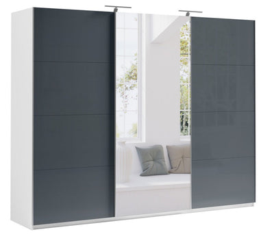 Moore Sliding Door Mirrored Wardrobe White & Dark Grey