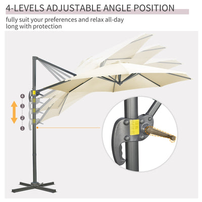 Cantilever Parasol With Cross Base- Cream White