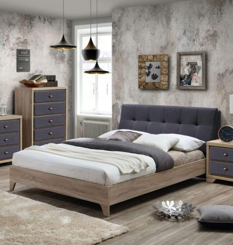 Grey Fabric And Beech Bed - Artisan 3376