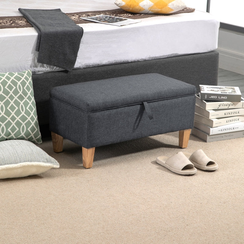 Linen-Look Storage Ottoman, With Padded Top - Grey