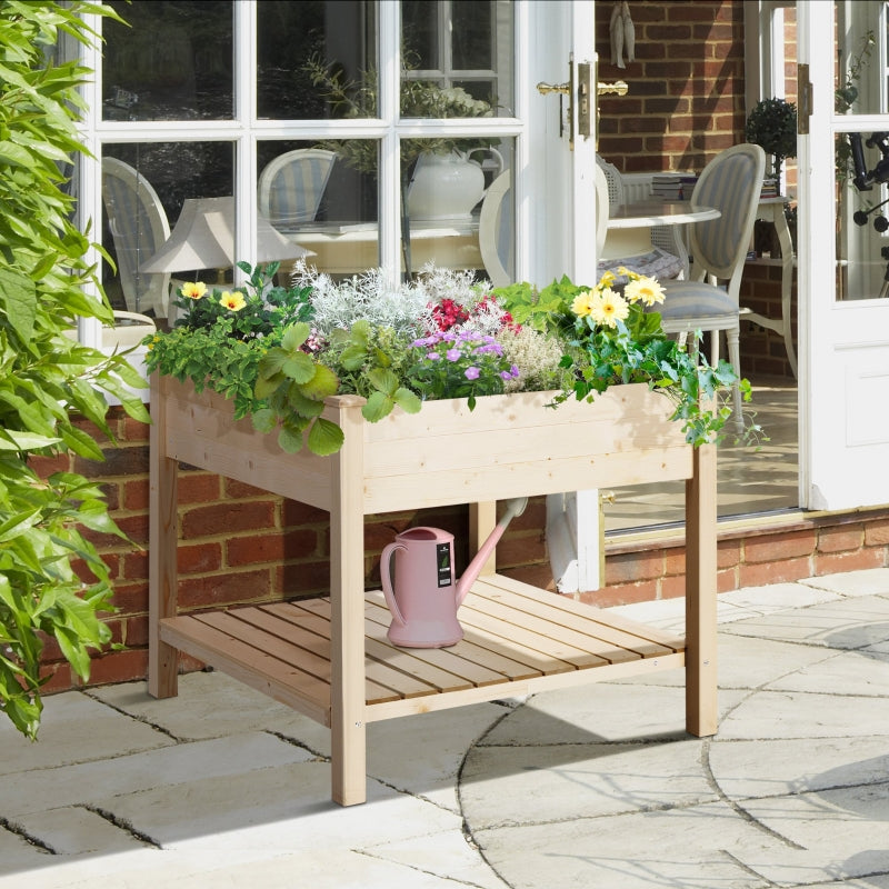 Elevated Fir Wood Plant Box -Natural Colour