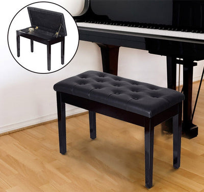 Faux Leather Piano Stool, With Storage - Black