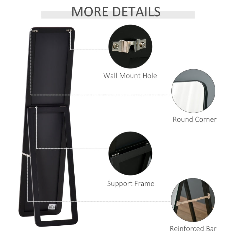 Full Length Mirror Floor Standing Wall Mount Dressing Bedroom Black