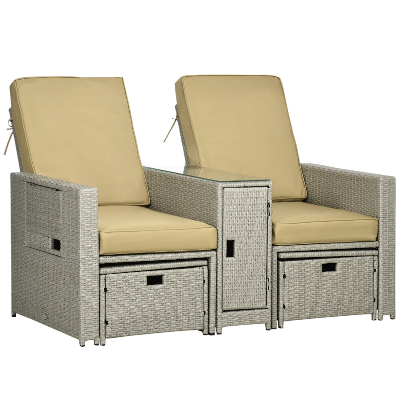 5 PCs PE Rattan Lounger- Beige