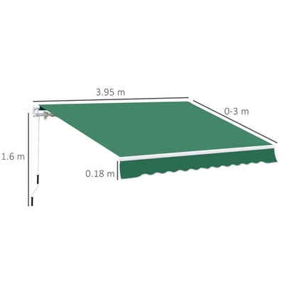 Manual Retractable Awning, Size (4m X3m)-Green